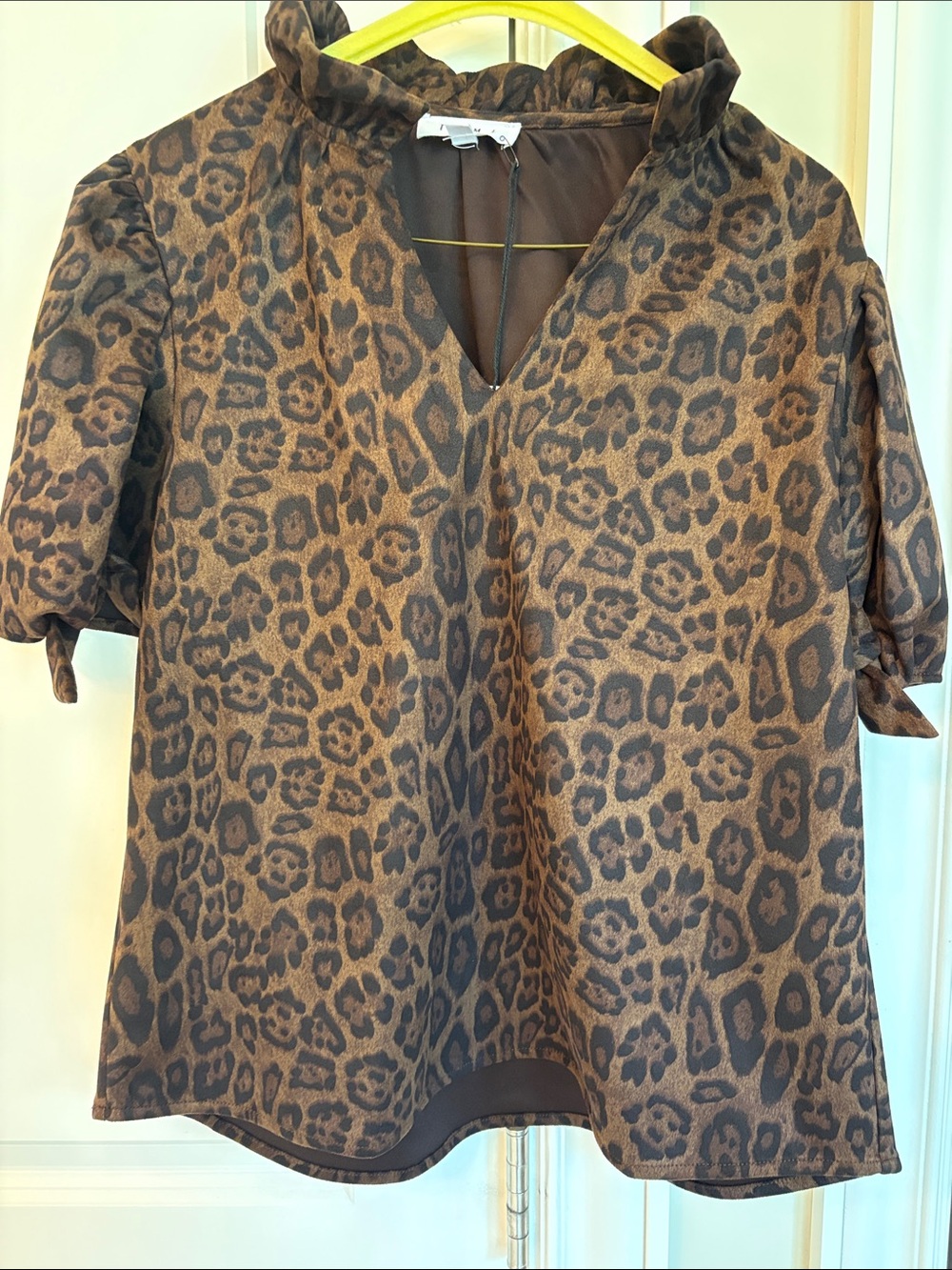 THML Leopard-Print Brown V-Neck Short Sleeve Tunic